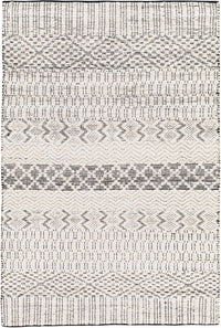 Cream jute and cotton rug with black bands and a high-low texture