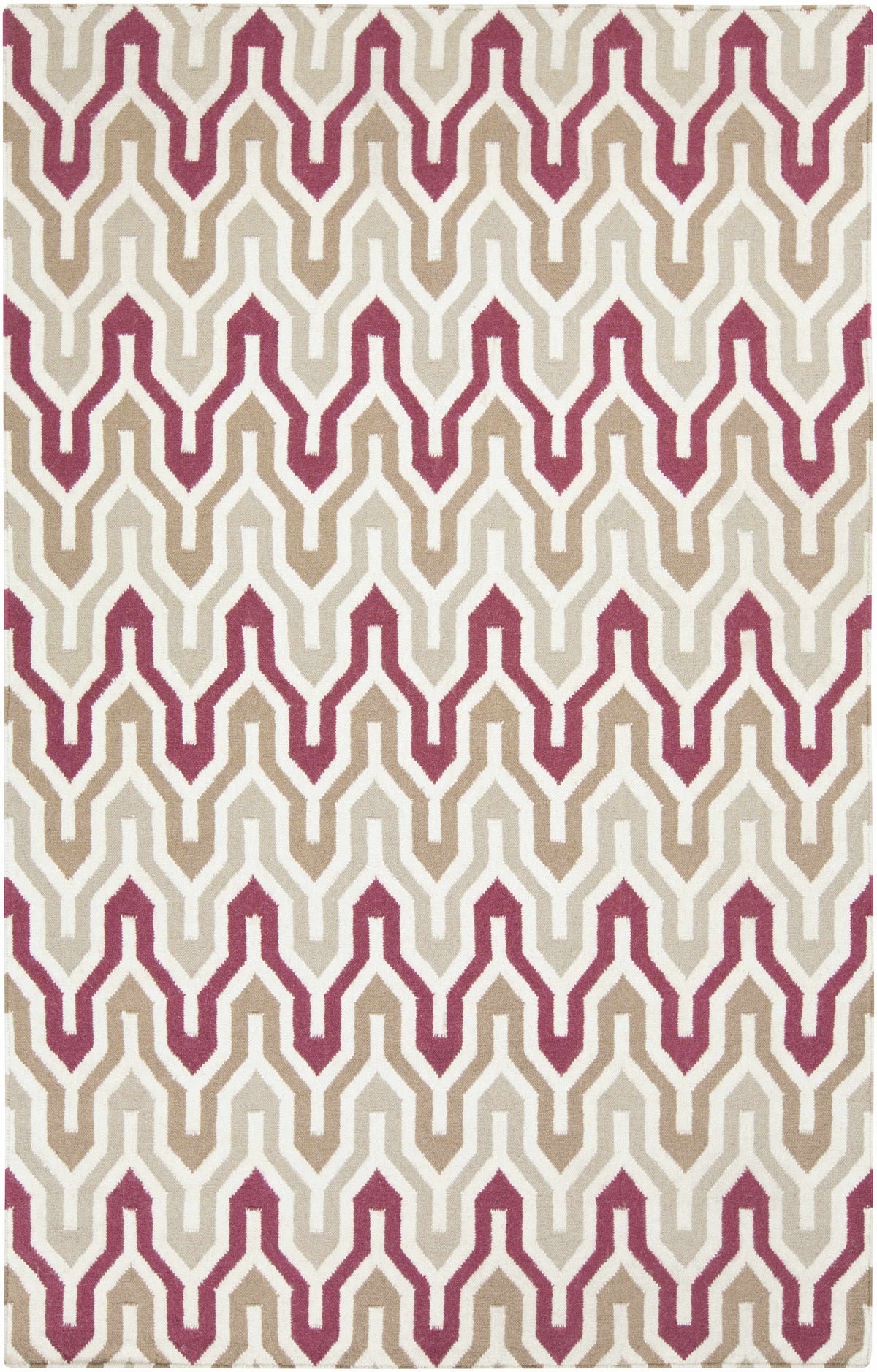 Flatweave wool rug in ivory, dark red, brown and gray