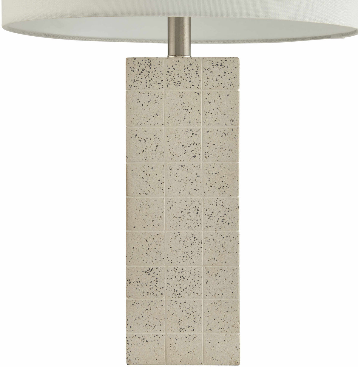 White cement accent table lamp with a white cotton shade
