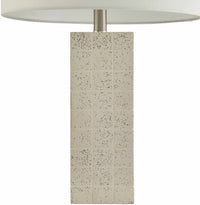 White cement accent table lamp with a white cotton shade