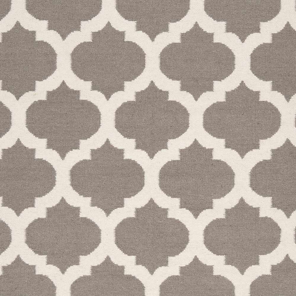 Gray and beige wool rug with a Moroccan trellis pattern