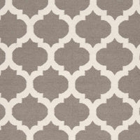 Gray and beige wool rug with a Moroccan trellis pattern