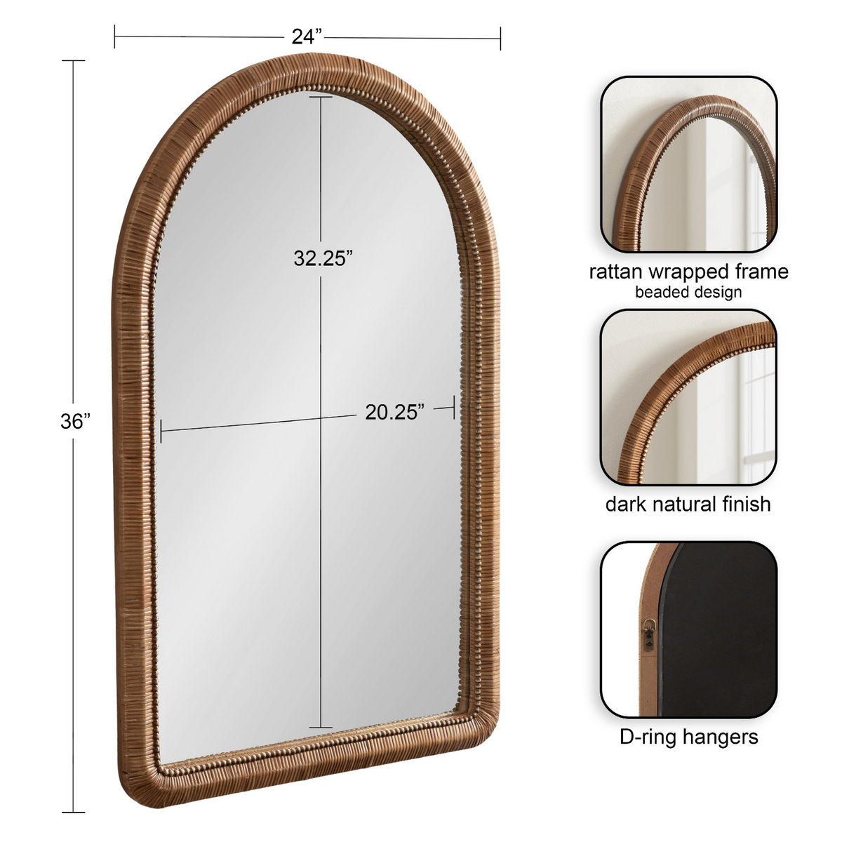 Rahfy Beaded Arch Framed Wall Mirror - 36x24"