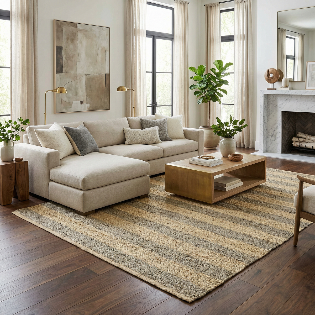 Ilkay Striped Jute Area Rug