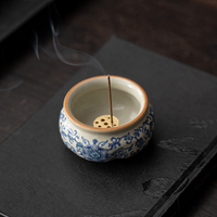 Lotus Incense Burner — Blue-and-White Vine