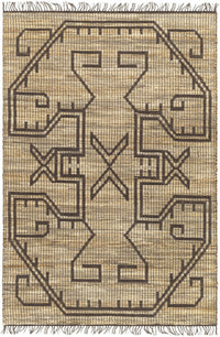 Fringed jute rug in taupe, charcoal and sandstone