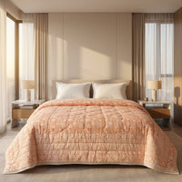 Hand Block Print Quilted Comforter - Peach & Cream