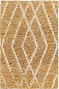 High pile textured jute rug in tan, camel, brown and off-white