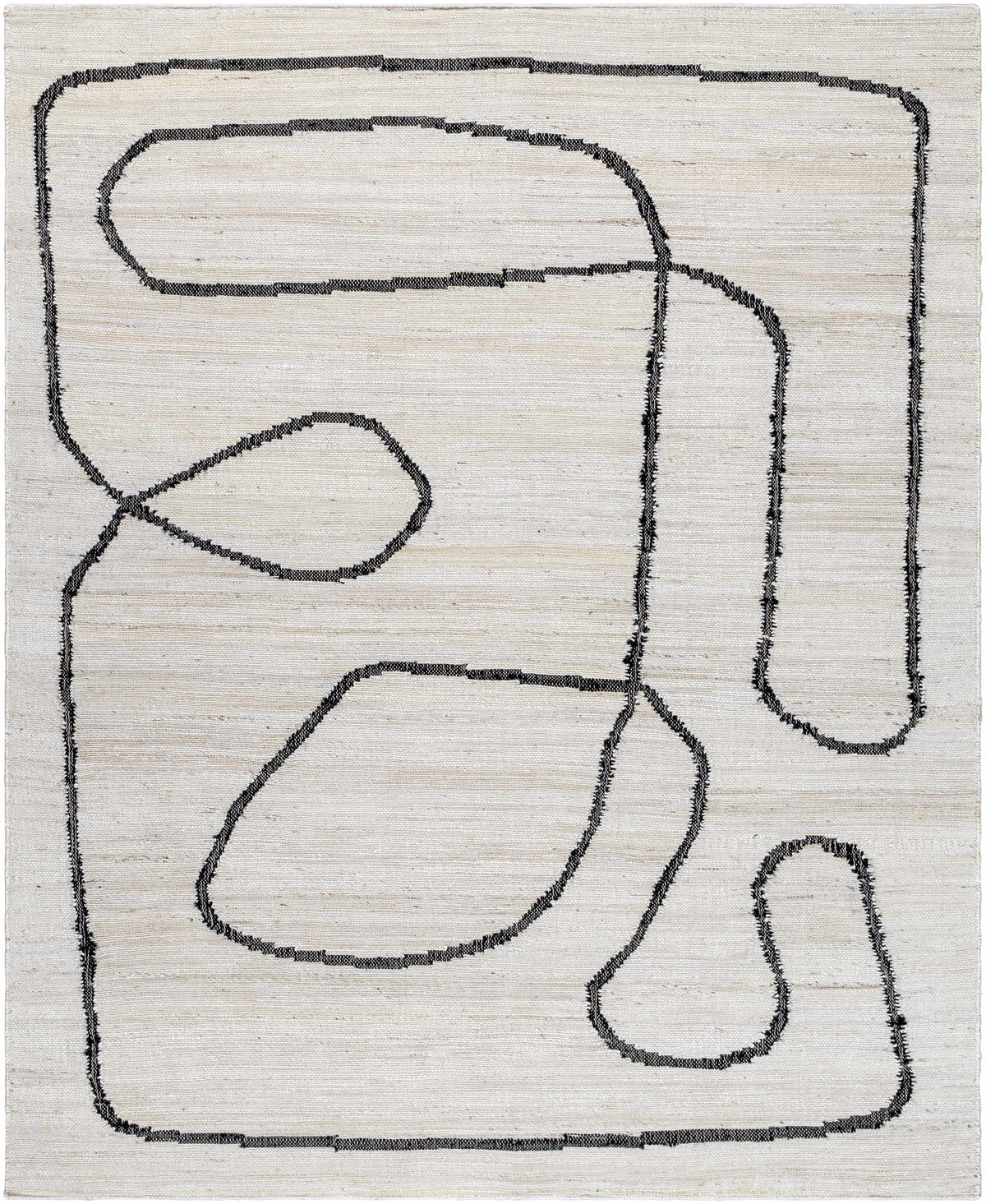 Cream and black hand-woven jute area rug