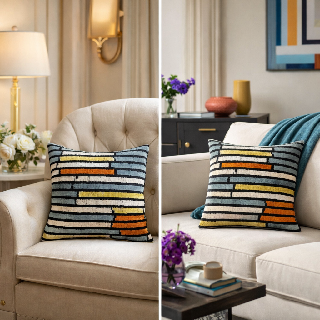 Linear Silk Velvet Cushion Cover
