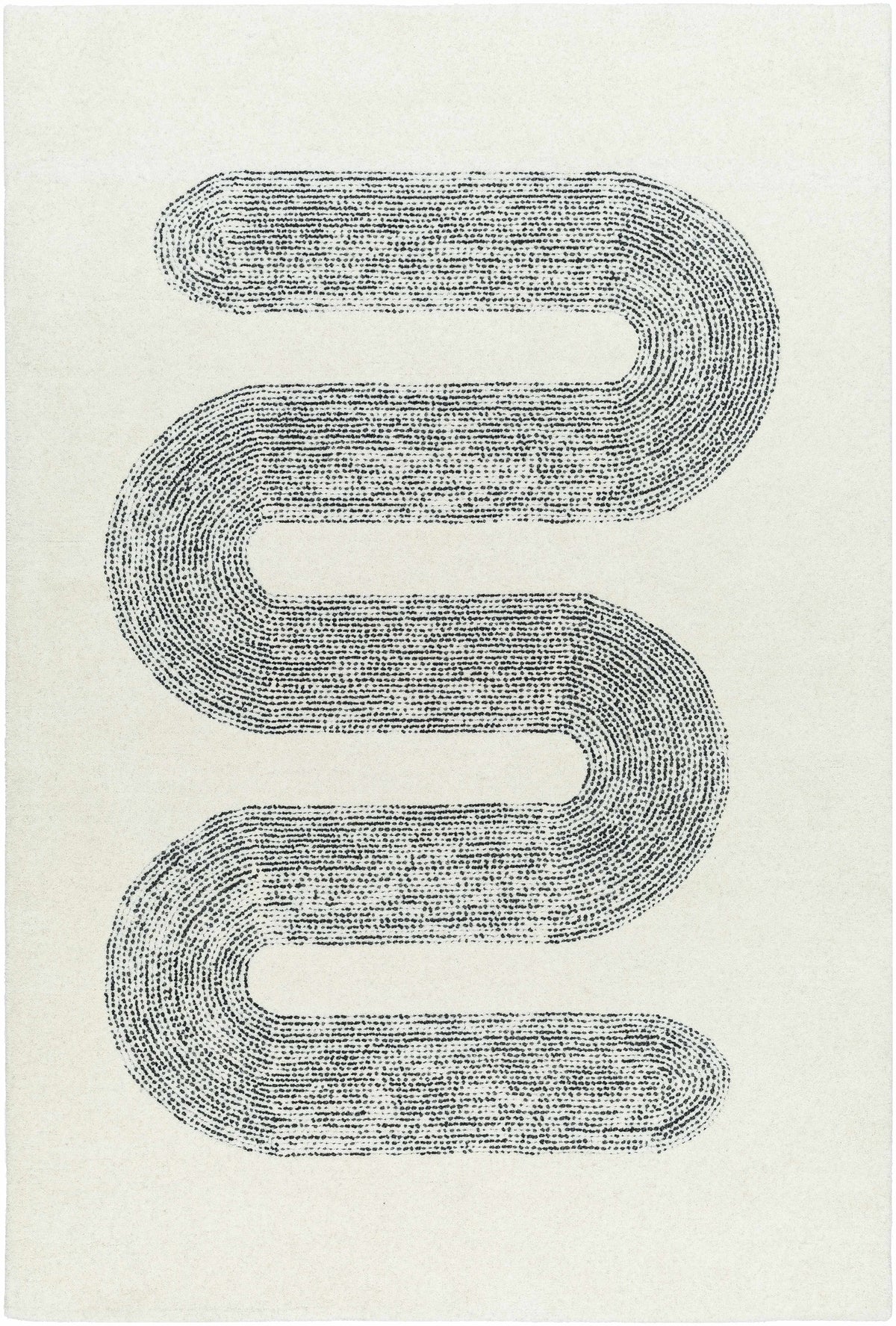 Hand-tufted ivory wool rug with a bold charcoal wave pattern