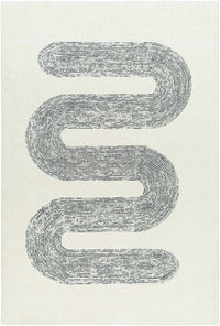 Hand-tufted ivory wool rug with a bold charcoal wave pattern